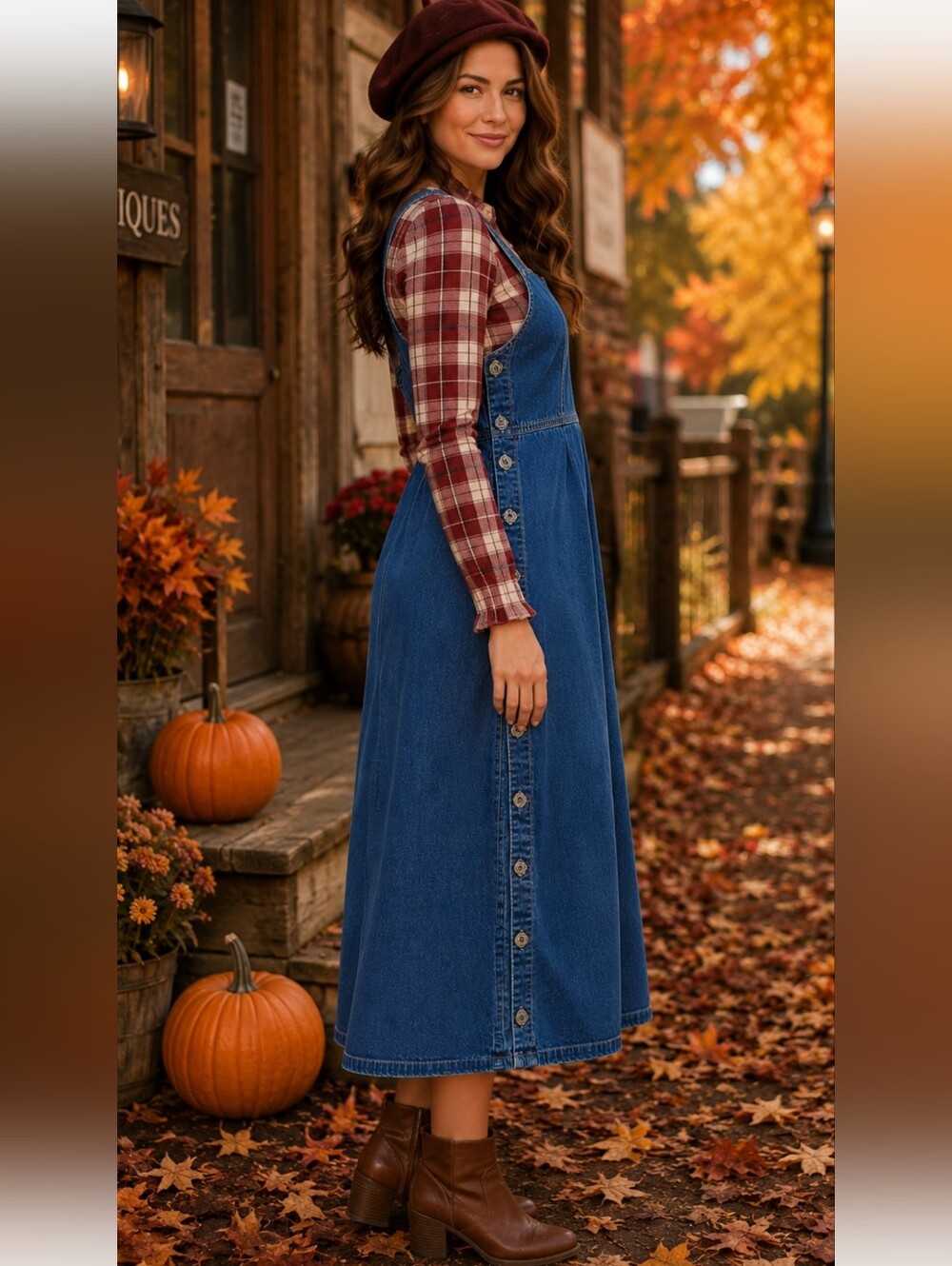 J.L. N.Y. Vintage Denim Maxi Overall Dress Size Large, Button Side 100% Cotton - Picture 14 of 14